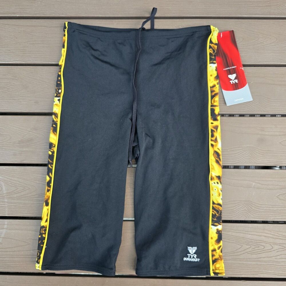 TYR  Men's Gold/black Universe Splice Swim Jammer SZ 32 New